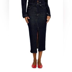 NWT Good American Stretch Denim Front Slit Midi Skirt in Indigo Size 15 Plus